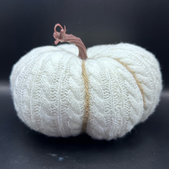 Cable Knit Decorative Pumpkins White Halloween Decor 4” x 8” - Picture 4 of 4